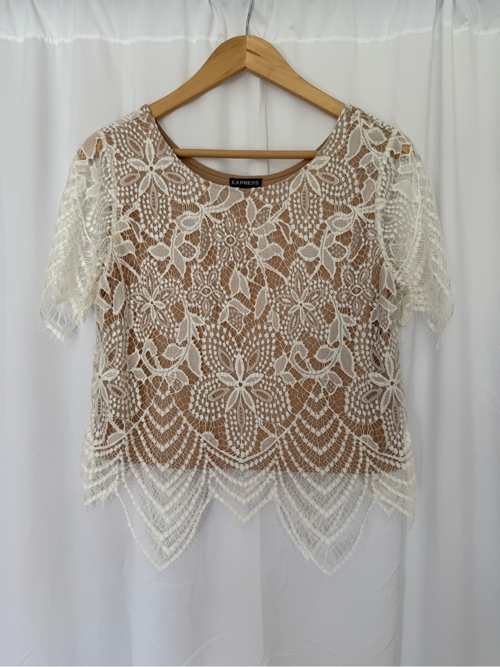 Express- Ivory Lace Overlay Top with Nude Underlayer